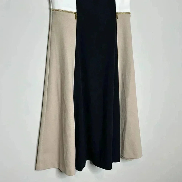 Color Block Dress Tan Black and White 
17 Pit to Pit
14’ Waist 
About 38 length - Picture 6 of 9